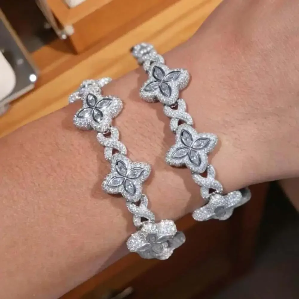 Iced Out Clover Flower Bracelet C 5 D 5